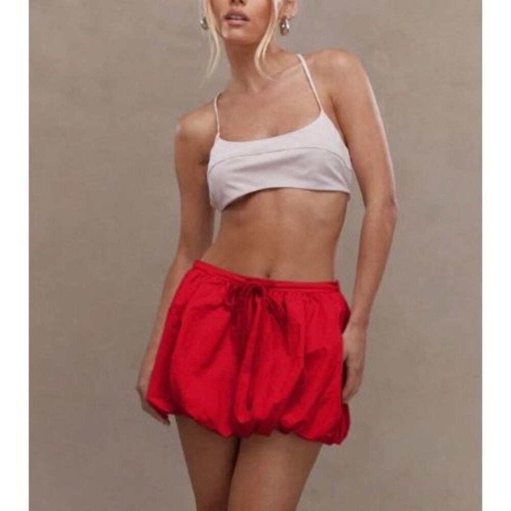 NWT Missguided Womens Drawstring Bubble Mini Skirt Size XL Red